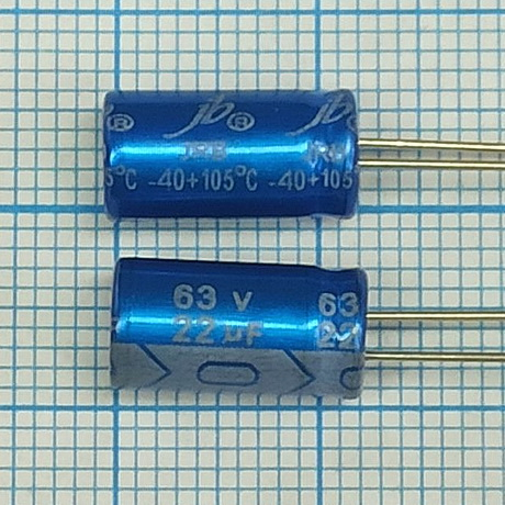 Конденсатор JRB1J220M02500630110000B (ECAP RADIAL 22uF 63V 105C 2000H 6.3x11.0)