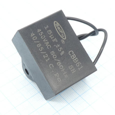 CBB61 450V 15uF ±5% гибкие выв. + крепл.